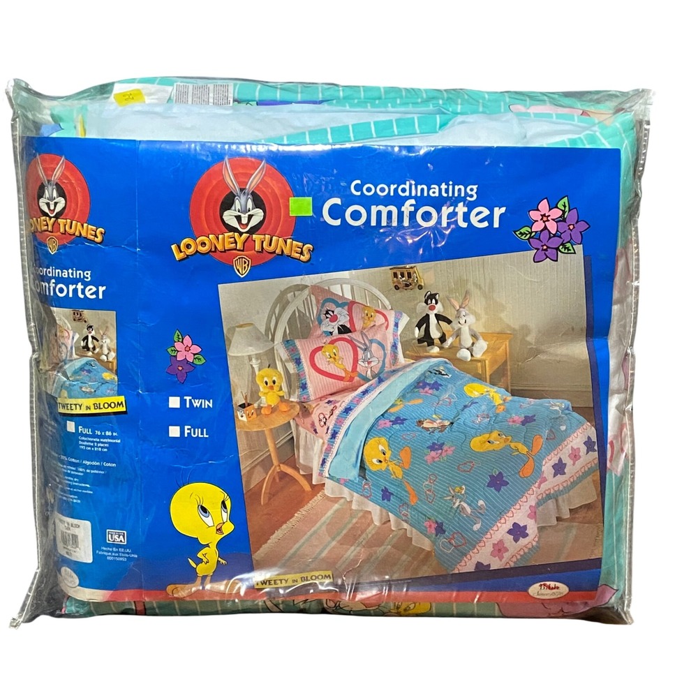 Vintage Looney Tunes Tweety in Bloom Twin Comforter Bugs Bunny Sylvester 62x86